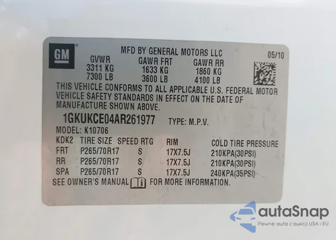 2010 GMC Yukon Slt from USA, damaged, VIN 1GKUKCE04AR261977